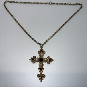 Vintage Gold Cross Necklace Ornate Gothic Cross Pendant